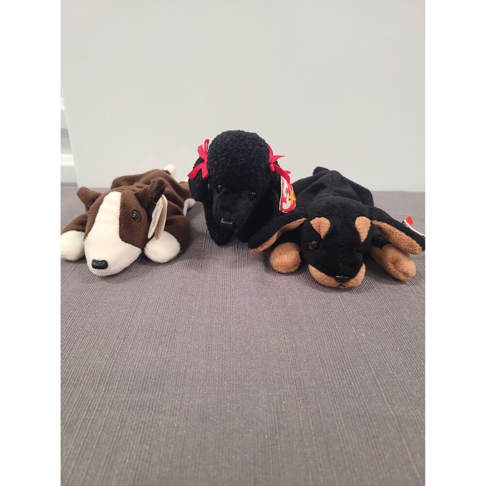 Ty Beanie Babies Dog Lot Bruno, Gigi, and Doby with tags.